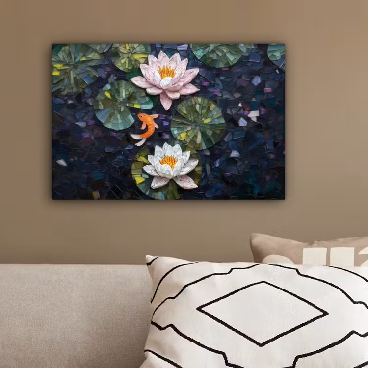 Glasstukjes - Leliebladeren - Vis - Oranje canvas 2cm klein -sfeer3