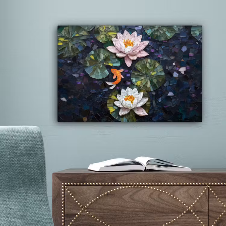 Glasstukjes - Leliebladeren - Vis - Oranje canvas 2cm klein -sfeer4