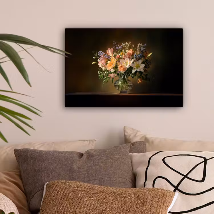 Glazen - Bloemen - Boeket - Kleuren canvas 2cm klein -sfeer1