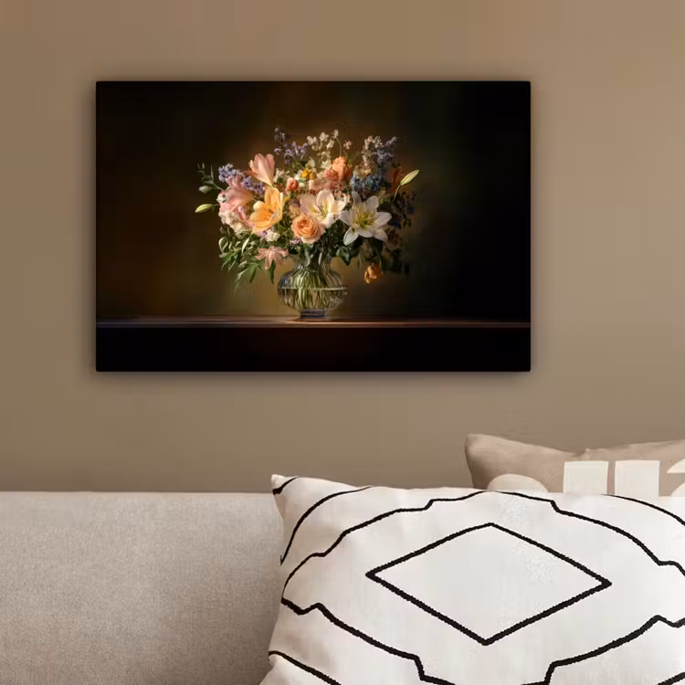 Glazen - Bloemen - Boeket - Kleuren canvas 2cm klein -sfeer3