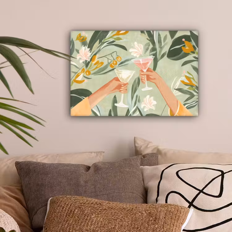 Glazen - Proosten - Bladeren - Groen canvas 2cm klein -sfeer1