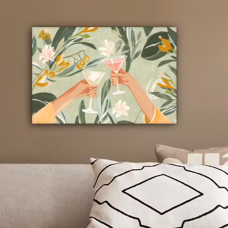 Glazen - Proosten - Bladeren - Groen canvas 2cm klein -sfeer3