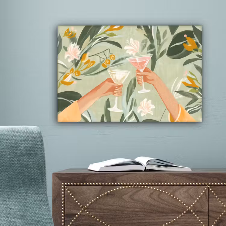 Glazen - Proosten - Bladeren - Groen canvas 2cm klein -sfeer4