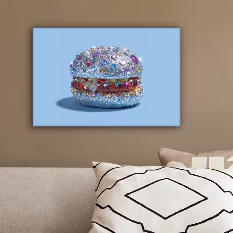 Glitters - Hamburger - Blauw canvas 2cm klein -sfeer3