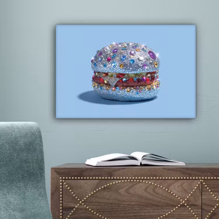 Glitters - Hamburger - Blauw canvas 2cm klein -sfeer4