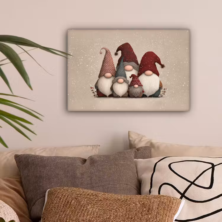 Kabouters - Kerst - Sneeuw - Puntmutsen canvas 2cm klein -sfeer1