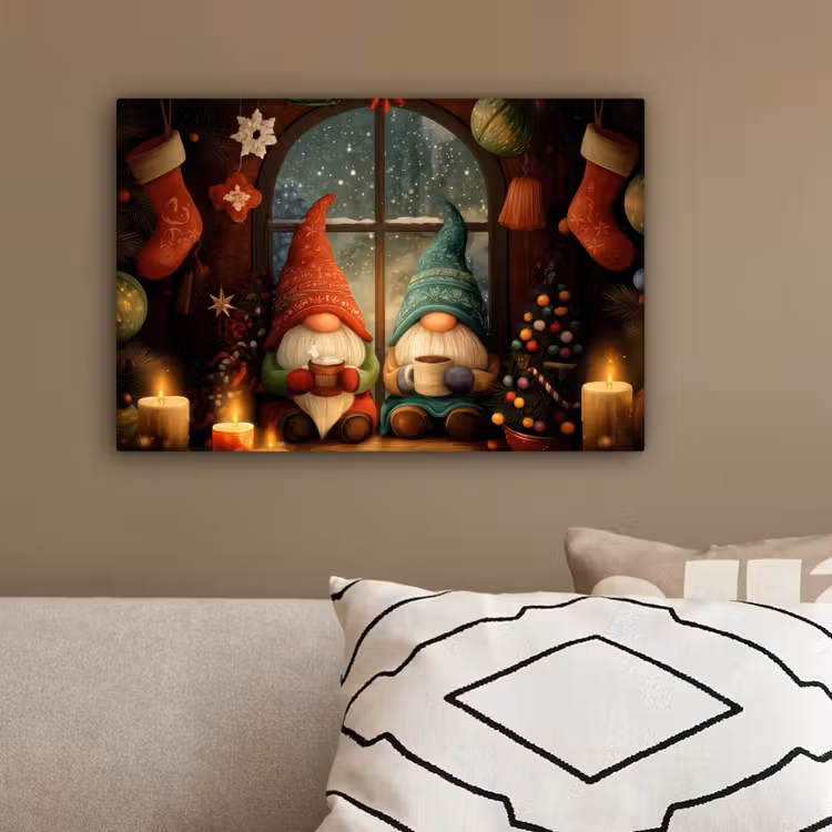 Gnooms - Kerst - Raam - Kleurrijk canvas 2cm klein -sfeer3