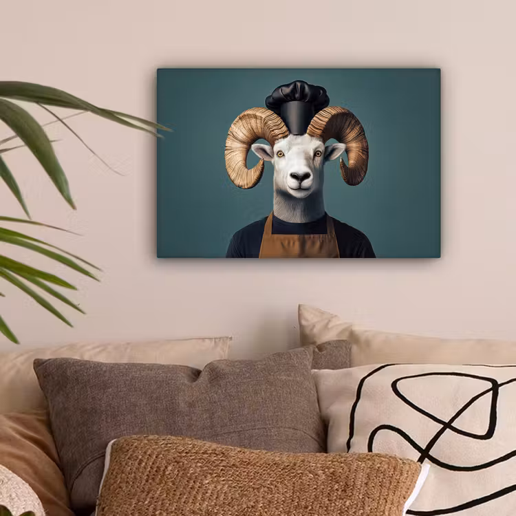 Geit - Hoorns - Kokskleding canvas 2cm klein -sfeer1