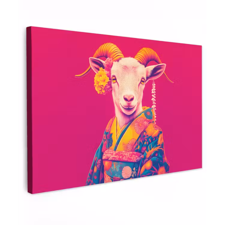 Geit - Hoorns - Kimono - Kleurrijk canvas 2cm klein -z3d