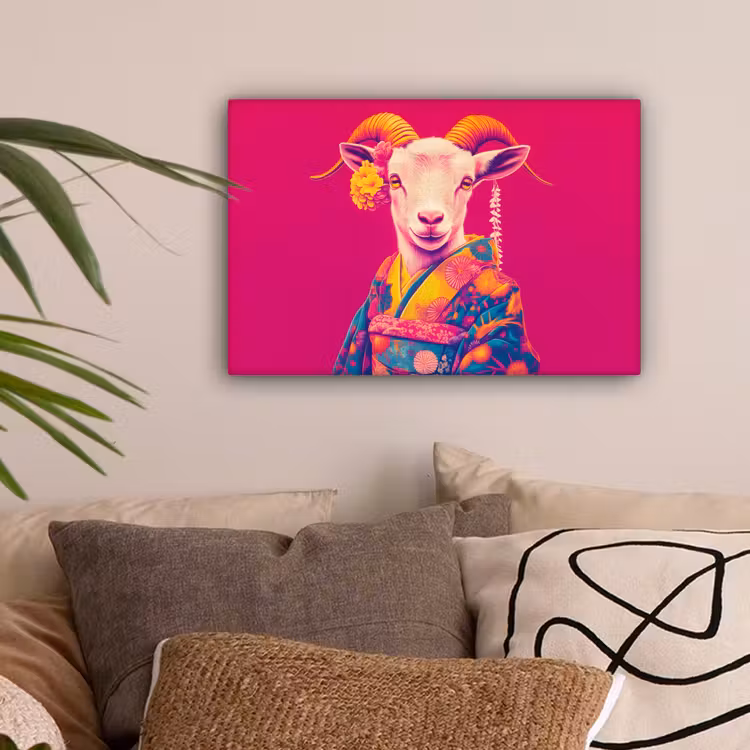 Geit - Hoorns - Kimono - Kleurrijk canvas 2cm klein -sfeer1