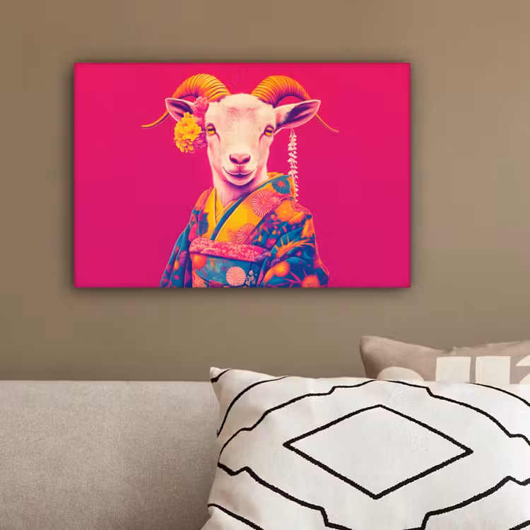 Geit - Hoorns - Kimono - Kleurrijk canvas 2cm klein -sfeer3