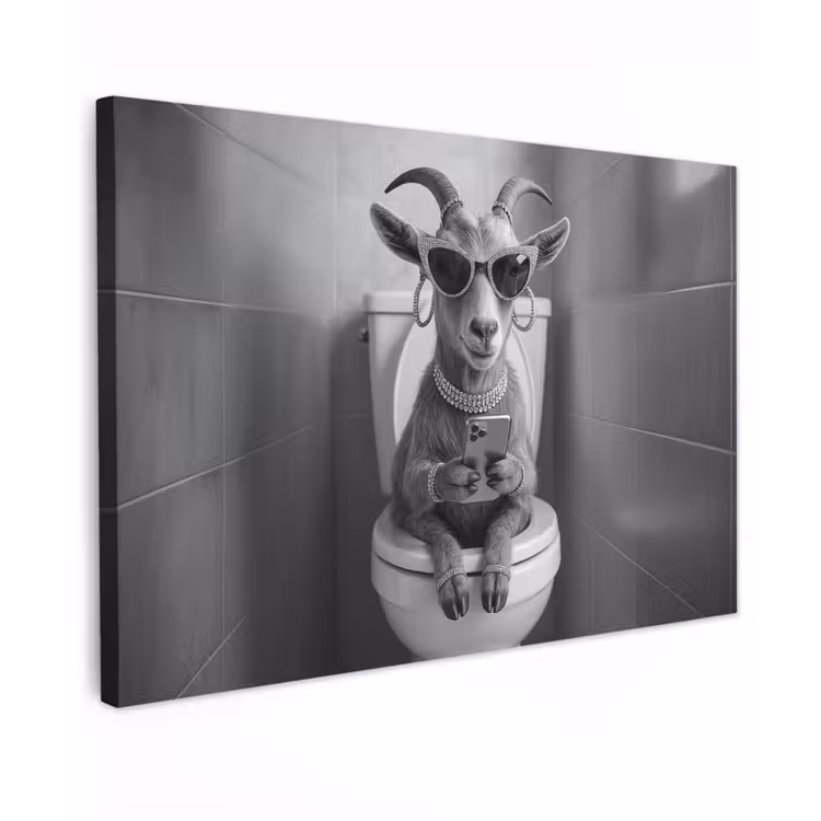 Geit - Telefoon - Toilet - Zwart - Wit canvas 2cm klein -z3d