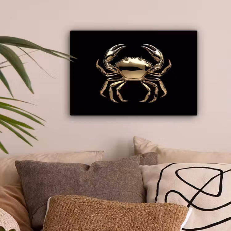 Goud - Krab - Dieren - Zwart canvas 2cm klein -sfeer1