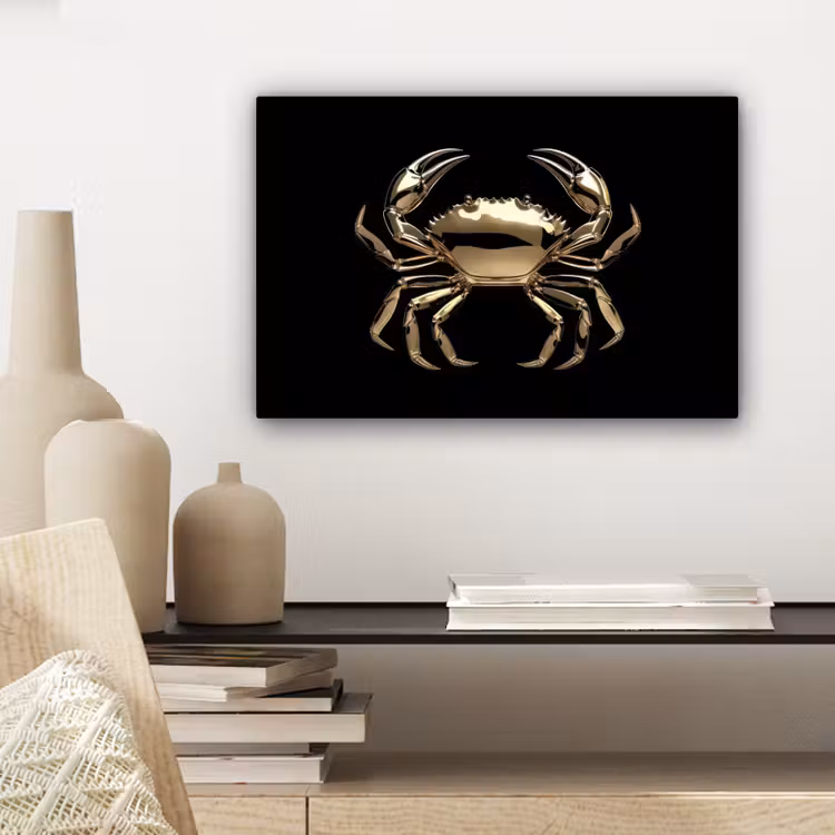 Goud - Krab - Dieren - Zwart canvas 2cm klein -sfeer6
