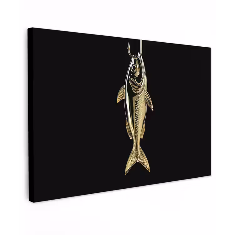 Goud - Vis - Haak - Zwart canvas 2cm klein -z3d