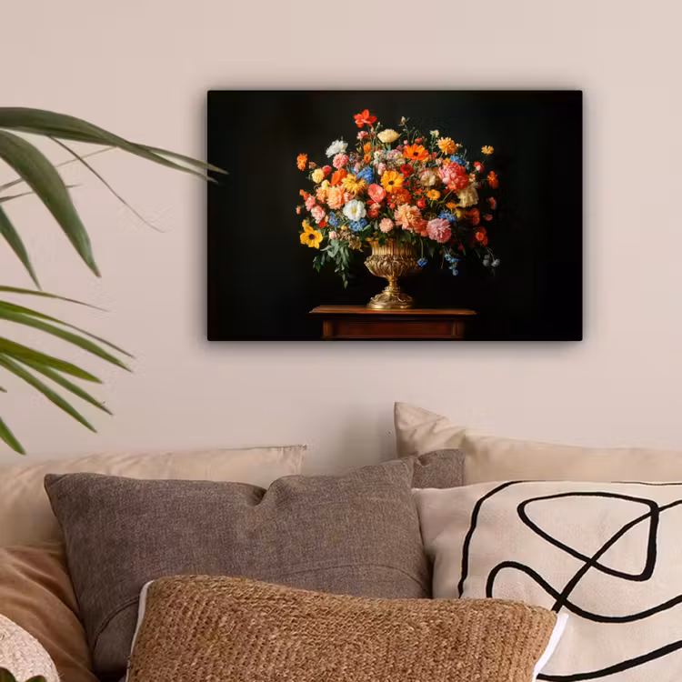 Goud - Bloemen - Kleuren - Vaas canvas 2cm klein -sfeer1