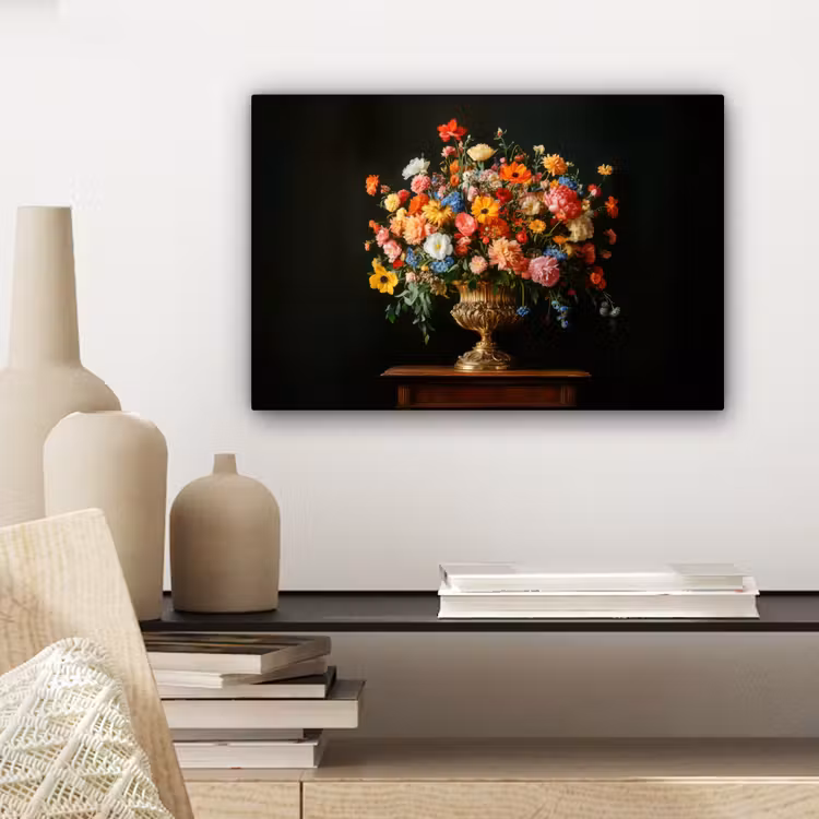 Goud - Bloemen - Kleuren - Vaas canvas 2cm klein -sfeer6