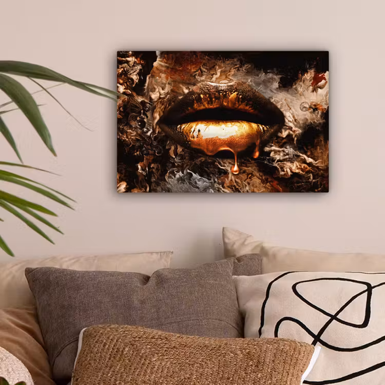 Goud - Lippen - Kunst canvas 2cm klein -sfeer1