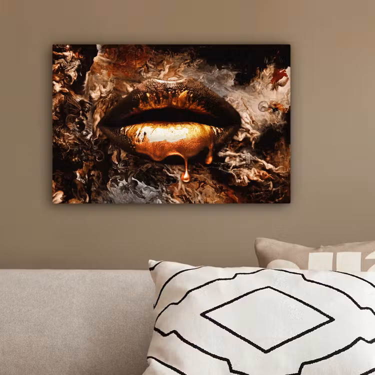 Goud - Lippen - Kunst canvas 2cm klein -sfeer3