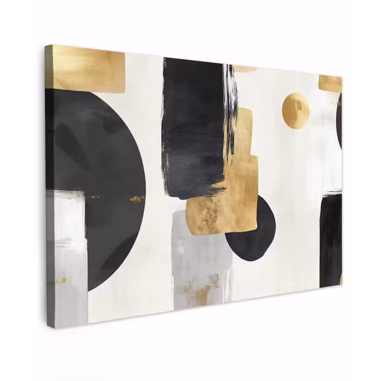 Goud - Rechthoeken - Cirkels - Abstract canvas 2cm klein -z3d