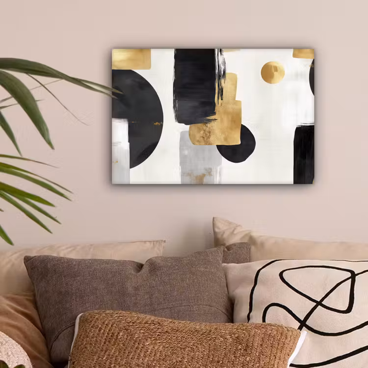 Goud - Rechthoeken - Cirkels - Abstract canvas 2cm klein -sfeer1