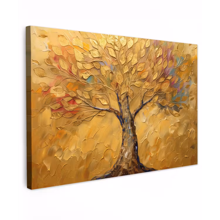 Goud - Boom - Abstract - Modern canvas 2cm klein -z3d