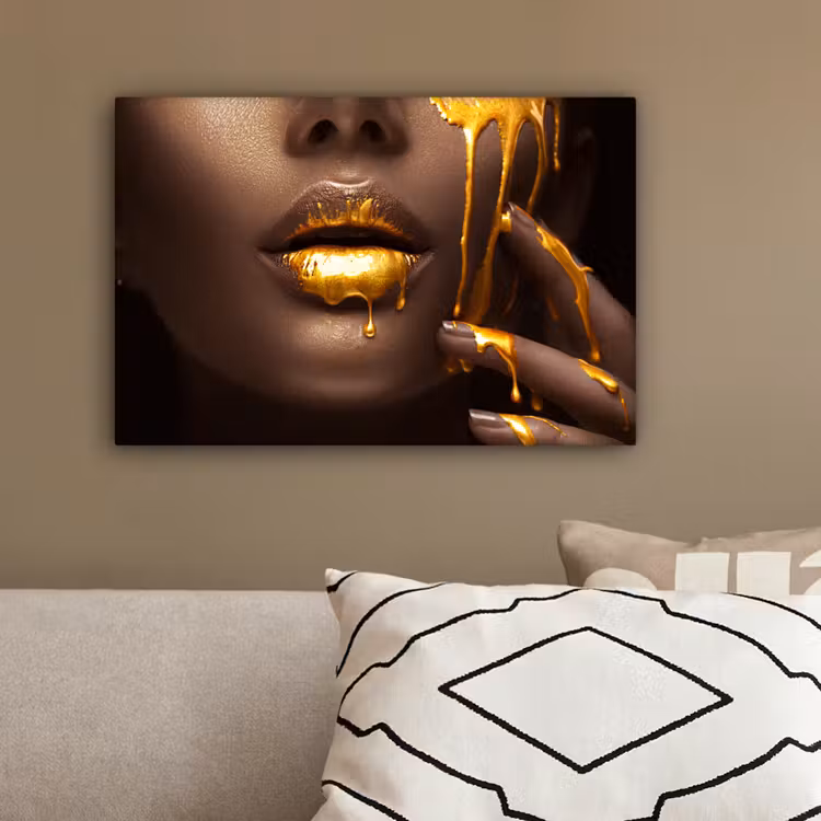 Goud - Vrouw - Verf - Lippen - Luxe canvas 2cm klein -sfeer3