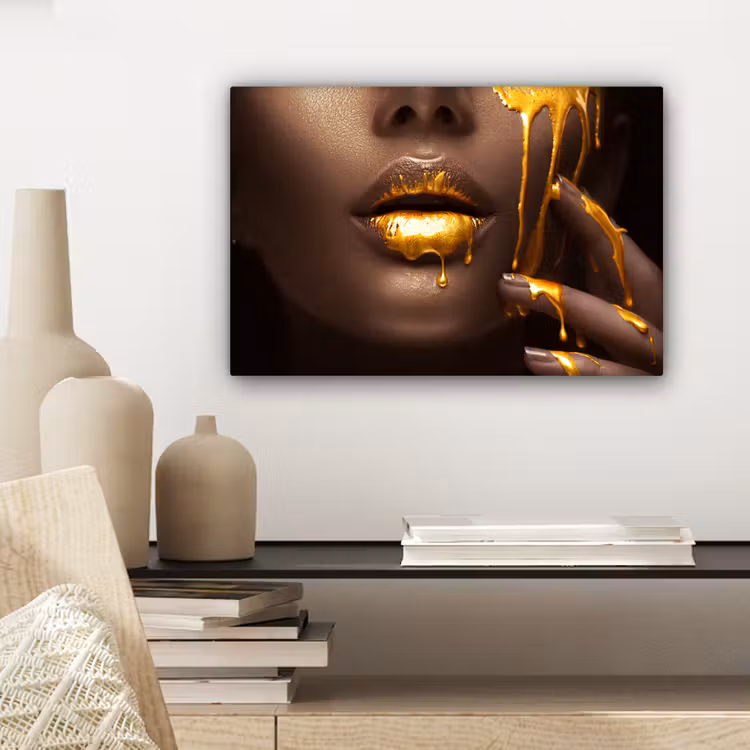 Goud - Vrouw - Verf - Lippen - Luxe canvas 2cm klein -sfeer6