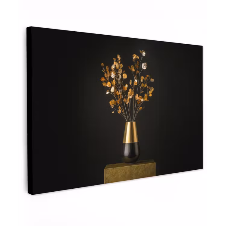 Goudbruine - Bladeren - Vaas - Herfstachtig canvas 2cm klein -z3d
