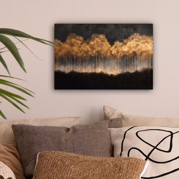 Gouden Bomen in Mistig Landschap canvas 2cm klein -sfeer1