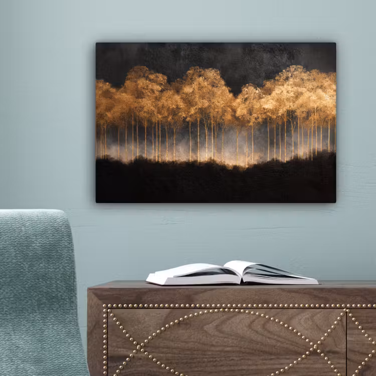 Gouden Bomen in Mistig Landschap canvas 2cm klein -sfeer4