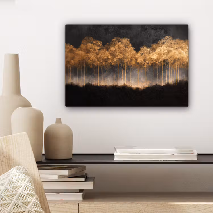 Gouden Bomen in Mistig Landschap canvas 2cm klein -sfeer6