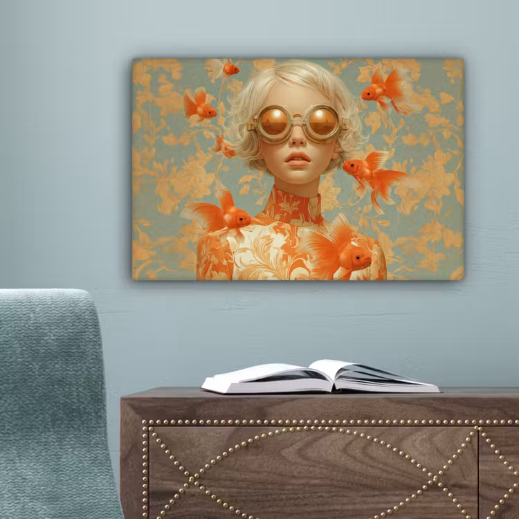 Goudvissen - Oranje - Vrouw - Blond canvas 2cm klein -sfeer4