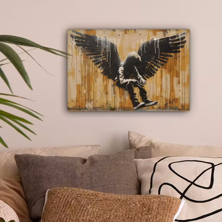 Graffiti - Kunst - Vleugels - Street art - Banksy canvas 2cm klein -sfeer1