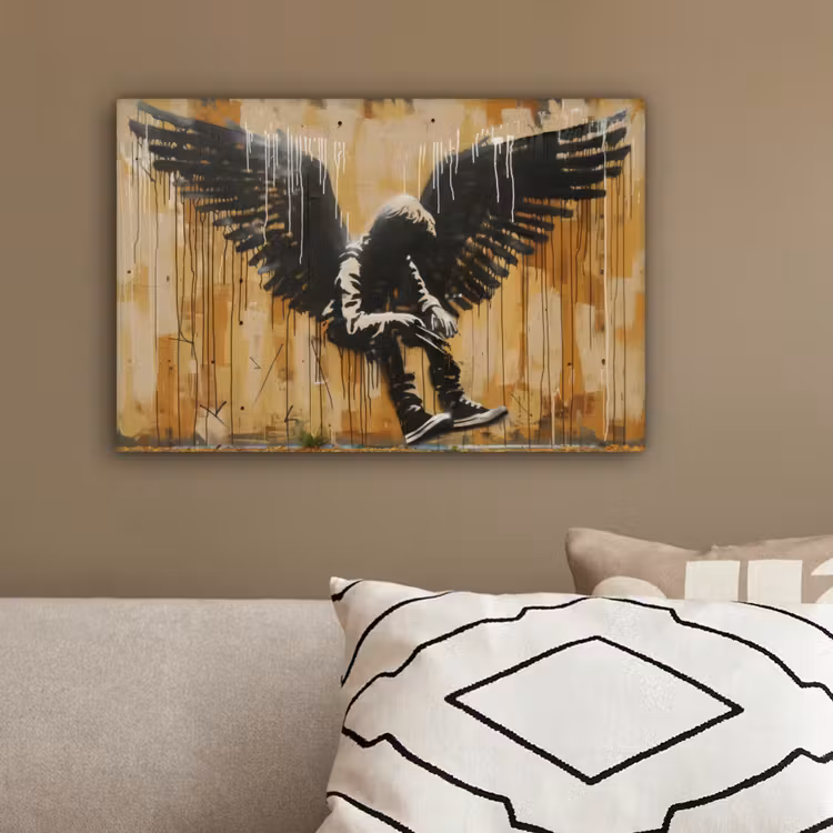 Graffiti - Kunst - Vleugels - Street art - Banksy canvas 2cm klein -sfeer3