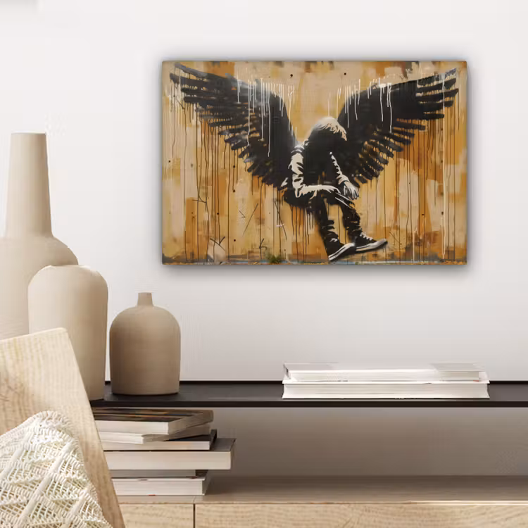 Graffiti - Kunst - Vleugels - Street art - Banksy canvas 2cm klein -sfeer6