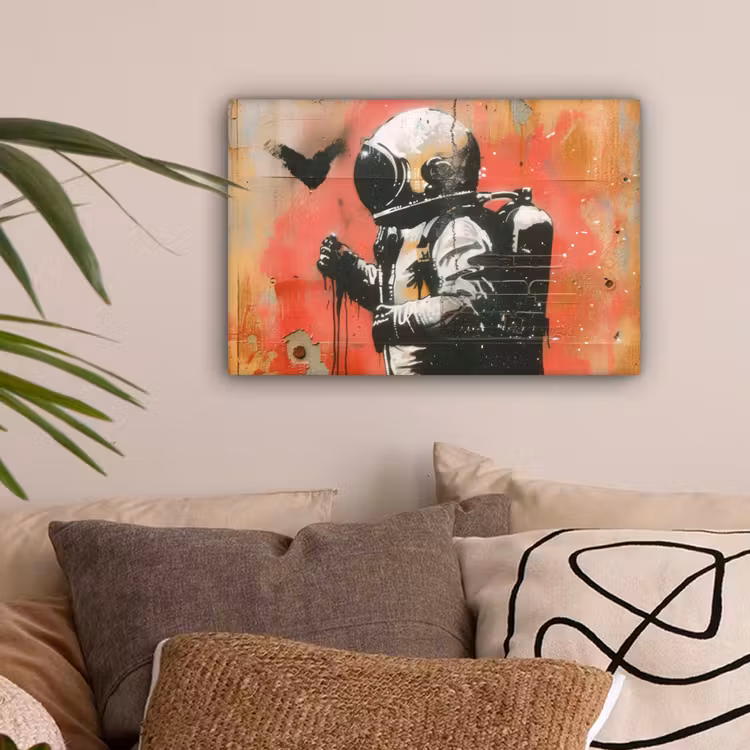 Graffiti - Astronaut - Street art - Ruimte - Banksy canvas 2cm klein -sfeer1