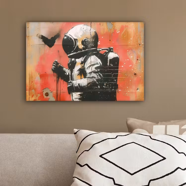 Graffiti - Astronaut - Street art - Ruimte - Banksy canvas 2cm klein -sfeer3