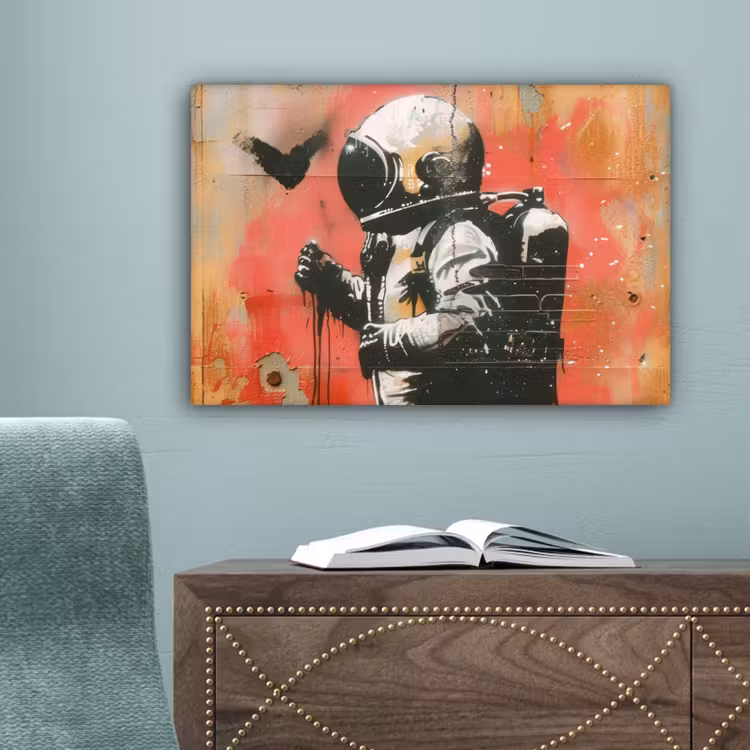 Graffiti - Astronaut - Street art - Ruimte - Banksy canvas 2cm klein -sfeer4