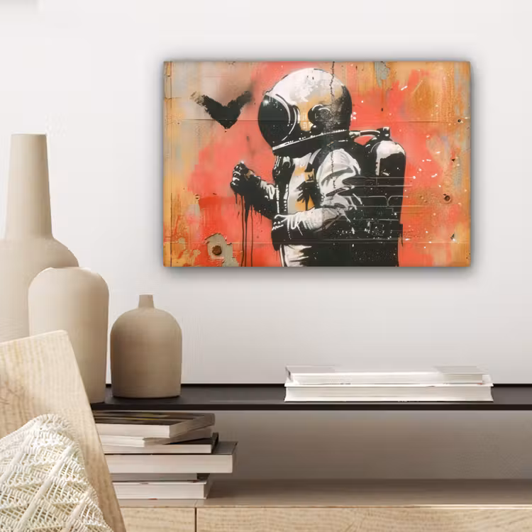 Graffiti - Astronaut - Street art - Ruimte - Banksy canvas 2cm klein -sfeer6