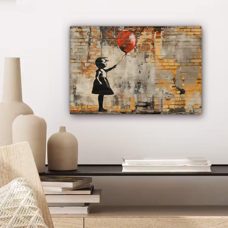 Graffiti - Banksy - Meisje - Street art canvas 2cm klein -sfeer6
