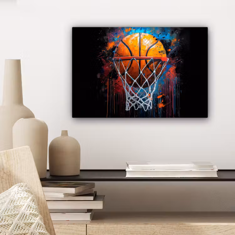 Graffiti - Basketbal - Sport - Zwart - Street art canvas 2cm klein -sfeer6