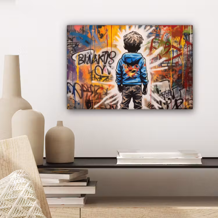Graffiti - Jongen - Kleuren - Kunst - Street Art canvas 2cm klein -sfeer6