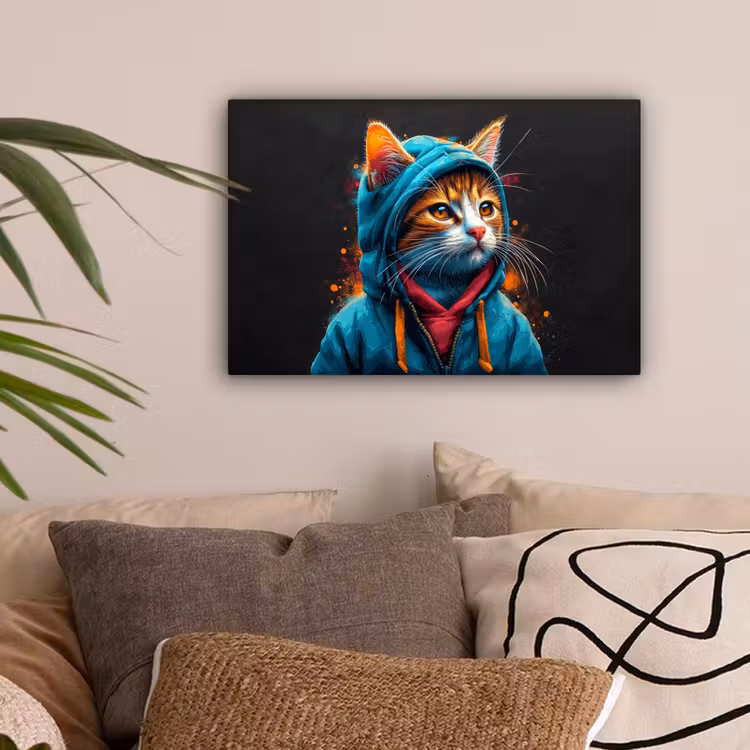 Graffiti - Kat - Zwart - Jas canvas 2cm klein -sfeer1