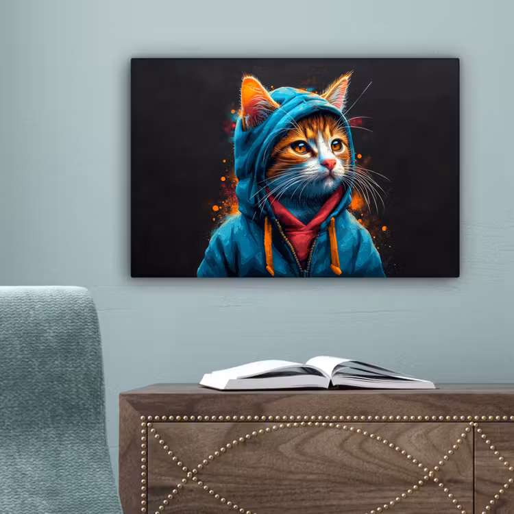Graffiti - Kat - Zwart - Jas canvas 2cm klein -sfeer4