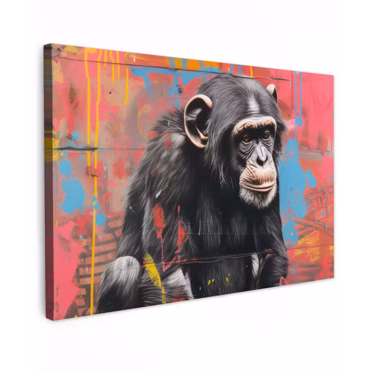 Graffiti - Chimpansee - Dieren - Street art - Banksy canvas 2cm klein -z3d