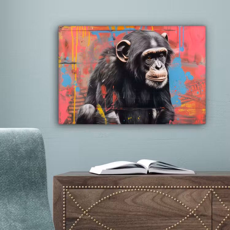Graffiti - Chimpansee - Dieren - Street art - Banksy canvas 2cm klein -sfeer4