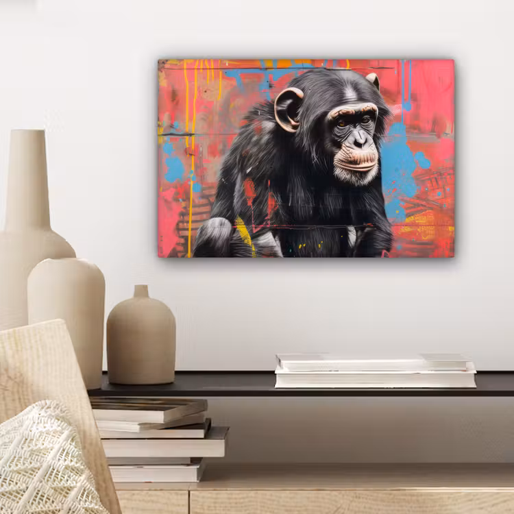Graffiti - Chimpansee - Dieren - Street art - Banksy canvas 2cm klein -sfeer6