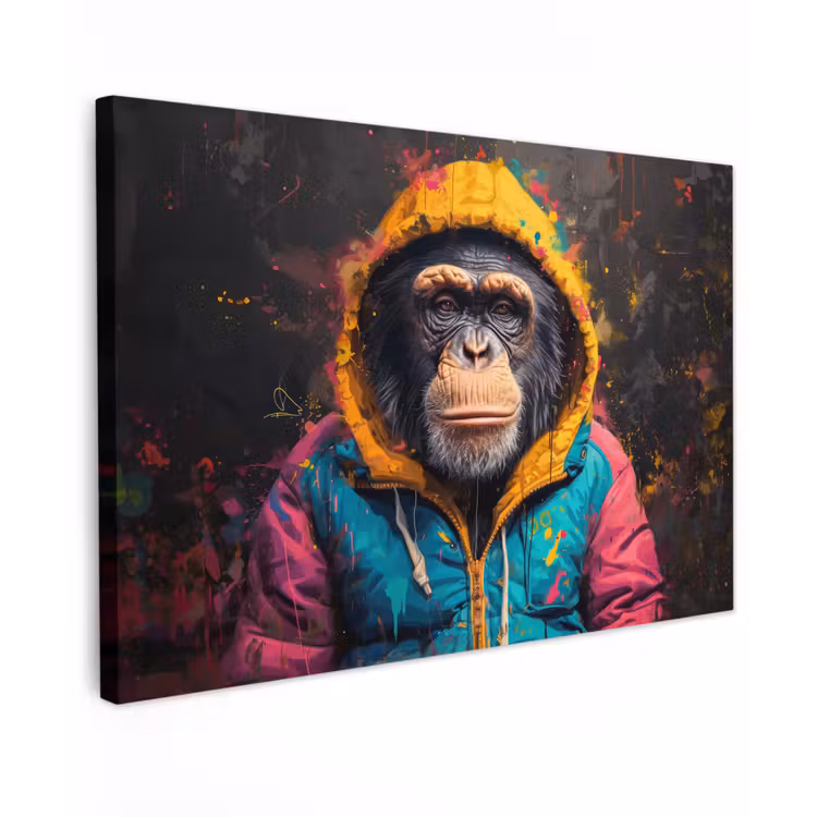 Graffiti - Chimpansee - Jas - Aap - Verf canvas 2cm klein -z3d