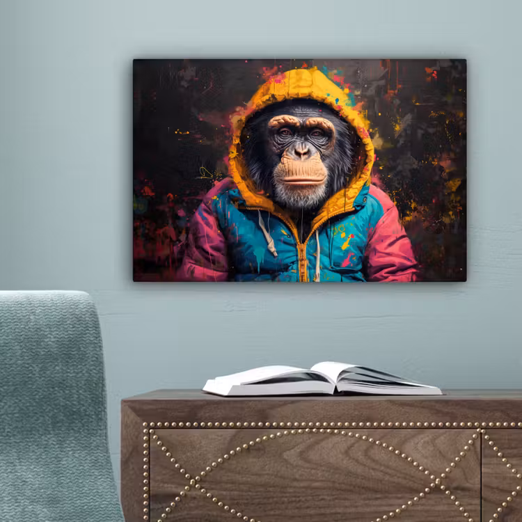 Graffiti - Chimpansee - Jas - Aap - Verf canvas 2cm klein -sfeer4